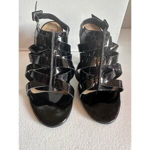 Bebe Women's Size 7 Patent Shiny Gladiator Style Black Heels